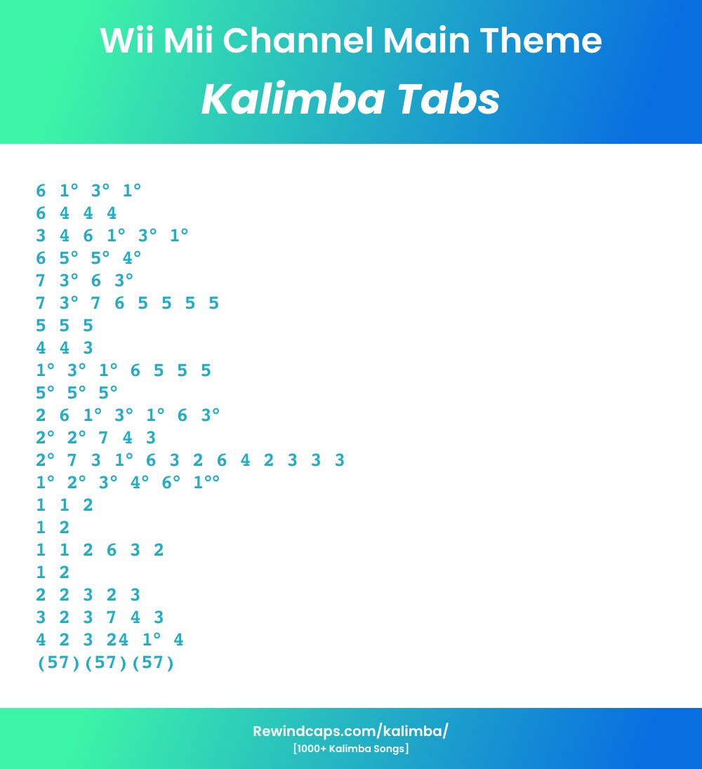 pk envelop hardware Wii Mii Channel Kalimba Tabs & Chords | Main Theme - Kalimba Tabs